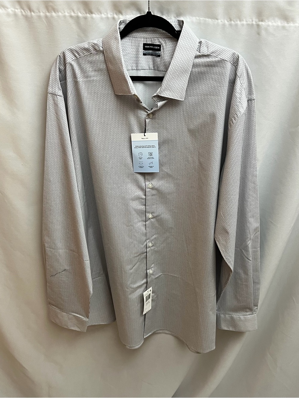 Van Heusen Comfort Performance Tall Fit Dress Shirt Gray Print 19 37/38 NWT